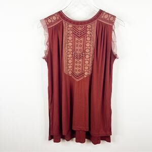 Anthropologie Feather Bone Embroidered Studded Tank Top S